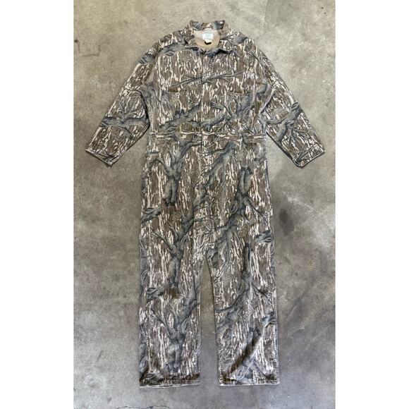 Vintage Mossy Oak Hunting Coveralls Woodland Green Camo Treestand USA XL Rare - Picture 1 of 16